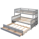 Wooden Twin Over Full Convertible Bunk Beds with Trundle and Storage