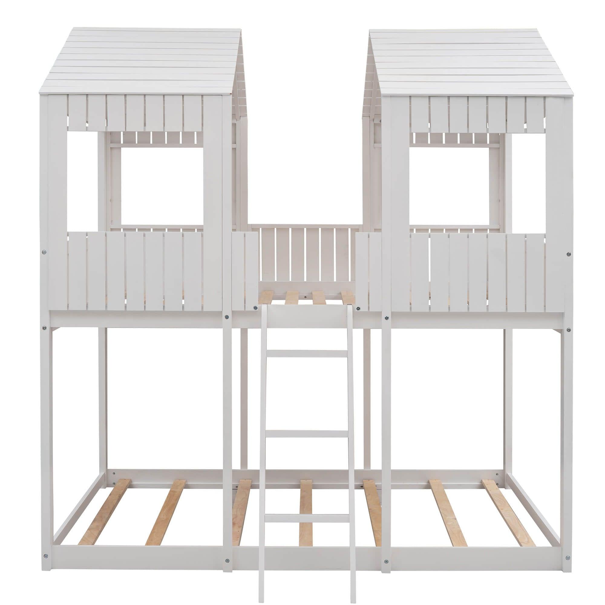 Wooden Full Over Full House Bunk Beds for Kids Toddler - Low, Floor