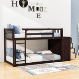 Low Twin Over Twin Bunk Beds with Detachable Storage Dresser - [Drawers, Shelves]