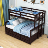 Wooden Twin Over Full Convertible Bunk Beds with Trundle and Storage