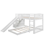 Twin Over Twin L-Shaped Floor Bunk Beds with Stairs and Slide for Kids