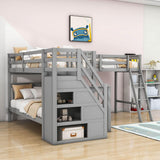 Twin Over Full Corner Loft Bunk Beds with Stairs and Storage - [Wood, Triple, Drawers]