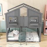 Low Twin Over Twin FarmHouse Bunk Beds for Kids, Toddler - [Wooden, Floor]