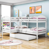 Twin Corner Quad Bunk Beds with Trundle for Kids - [Wooden, L-Shaped]