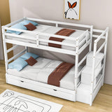 Twin Over Twin/King Convertible Bunk Beds with Stairs and Trundle