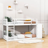 Low Twin Over Twin Bunk Beds with Detachable Storage Dresser - [Drawers, Shelves]