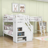 Twin Over Full Corner Loft Bunk Beds with Stairs and Storage - [Wood, Triple, Drawers]