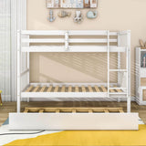 Convertible Twin Over Twin Bunk Beds with Trundle for Kids, Teens - [Solid Wood]