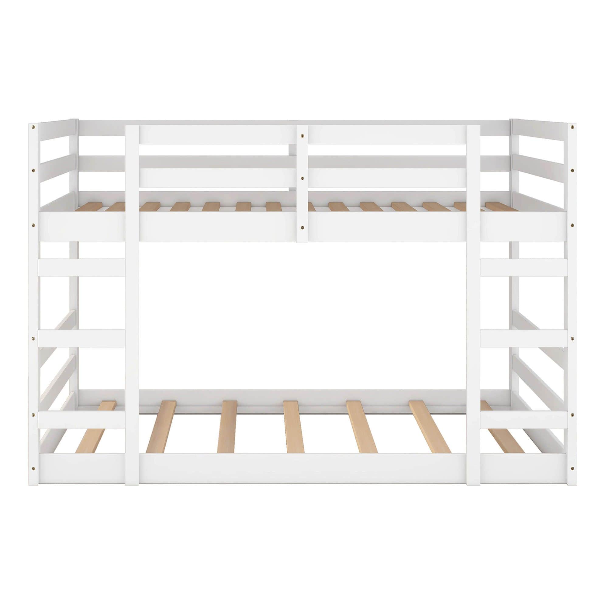 Modern Low Full Over Full Bunk Beds for Kids Toddler with 2 Ladders - Wooden