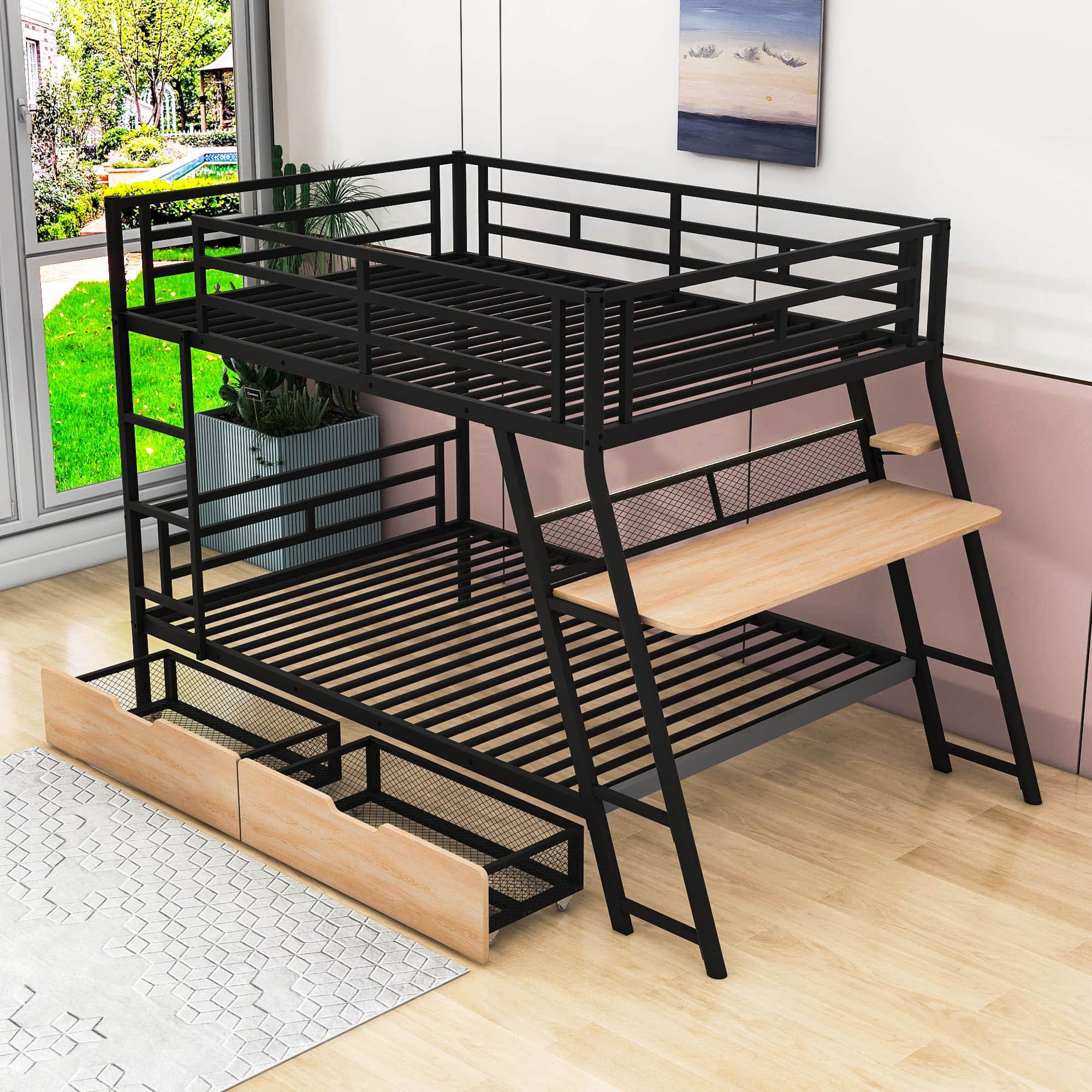 Metal Full Size Bunk Beds with Desk and Storage for Adults, Teens