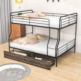 Convertible Metal Full XL Over Queen Bunk Beds with Storage Drawers