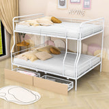 Convertible Metal Full XL Over Queen Bunk Beds with Storage Drawers