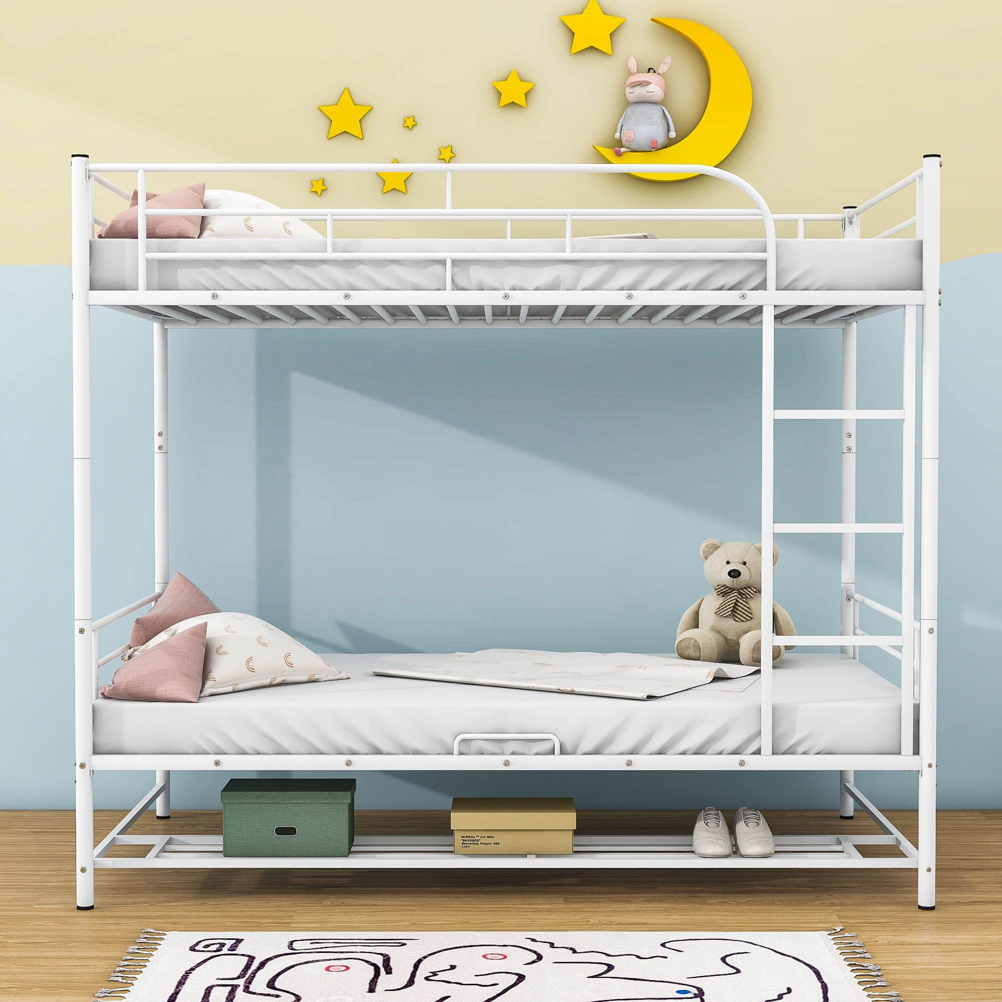 Metal Twin Over Twin Convertible Bunk Beds for Adults Kids with Storage