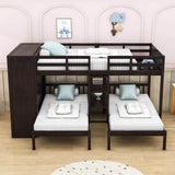 Low Full Over Twin&Twin Triple Bunk Bed with Storage for Kids - [Wardrobe]