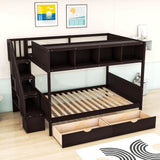 Twin Over Full Bunk Beds with Stairs and Storage for Adults - [Wooden, Drawers, Bookcase]