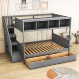 Twin Over Full Bunk Beds with Stairs and Storage for Adults - [Wooden, Drawers, Bookcase]