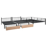 L-Shaped Full Over Twin & Twin Metal Triple Bunk Bed with Desk and Storage