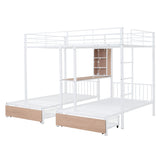 L-Shaped Full Over Twin & Twin Metal Triple Bunk Bed with Desk and Storage