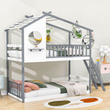 Low to Floor Twin Over Twin House Bunk Beds for Toddler, Kids - [Wood]