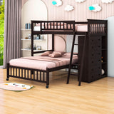 Wooden L-Shaped Twin Over Full Adult Bunk Beds with Storage - [Drawers]