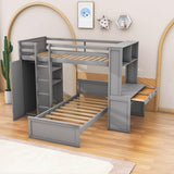 L-Shaped Twin Over Twin Bunk Beds with Desk and Storage - [Wooden, Drawers, Wardrobe]