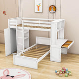 L-Shaped Twin Over Twin Bunk Beds with Desk and Storage - [Wooden, Drawers, Wardrobe]