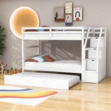 Low Twin Over Twin Bunk Beds for Kids with Storage Stairs and Trundle