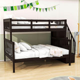 Wood Twin Over Full Bunk Bed with Storage and Stairs - [Shelves, Classic]