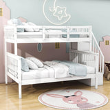 Wood Twin Over Full Bunk Bed with Storage and Stairs - [Shelves, Classic]