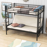 Twin Over Full Futon Bunk Beds with 2 Ladders - [Black, Metal]