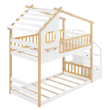 Low Twin Over Twin House Bunk Beds with Stairs and Storage for Kids, Toddler - [Floor]