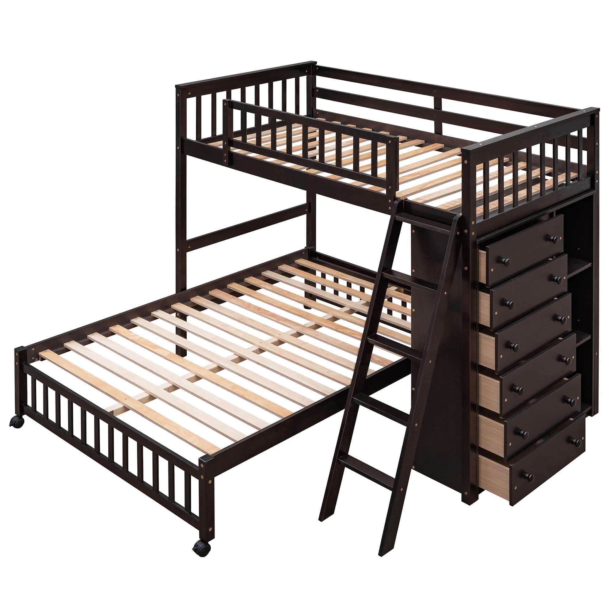 Wooden L-Shaped Twin Over Full Adult Bunk Beds with Storage - [Drawers]