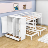 Low Full Over Twin&Twin Triple Bunk Bed with Storage for Kids - [Wardrobe]