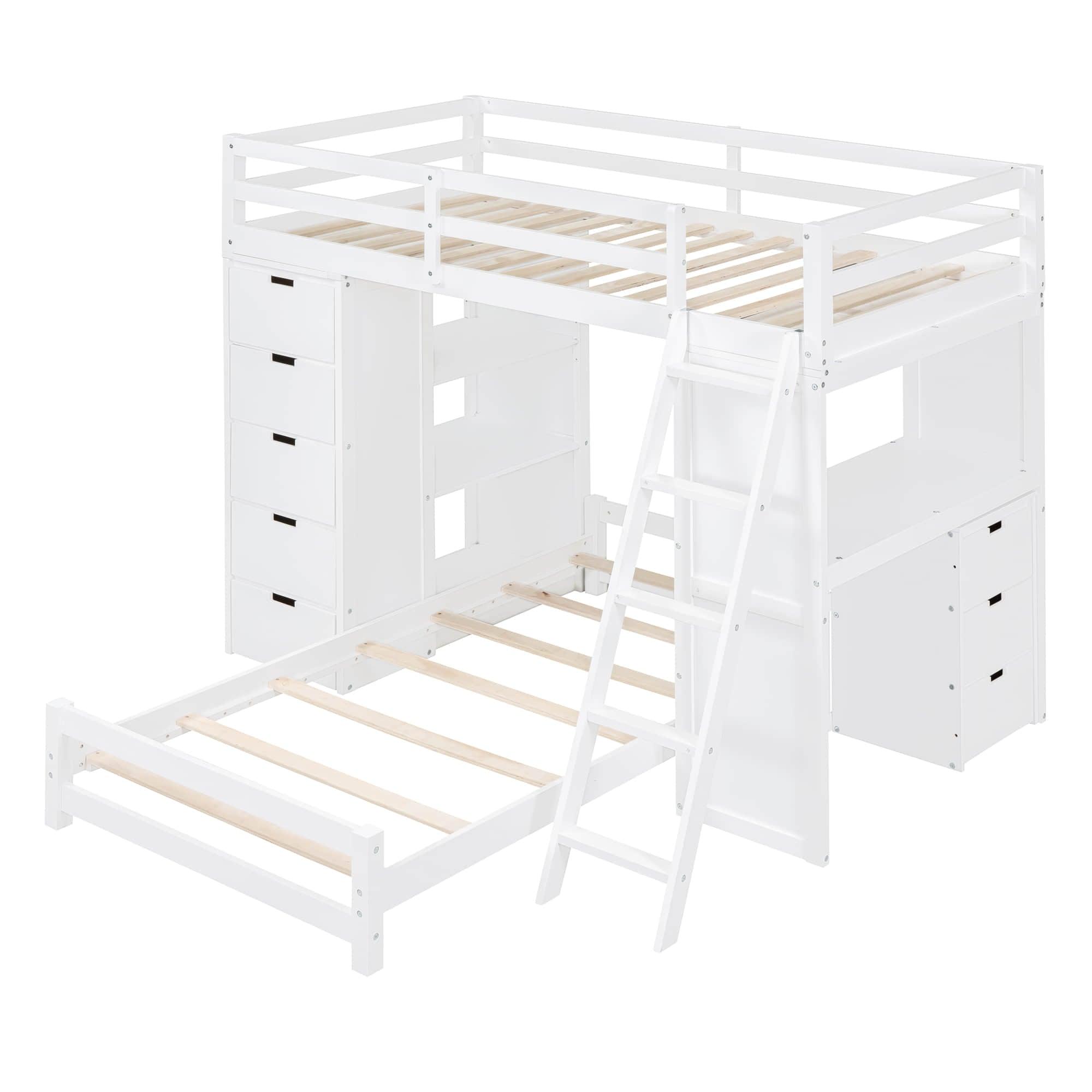 Smart Twin Over Twin Bunk Beds with Desk and Storage Chest, Drawers