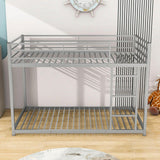 Montessori Twin Over Twin Scandinavian Floor Metal Bunk Bed with Ladder for Kids