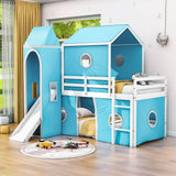 Low Twin Over Twin Bunk Beds with Slide for Kids Toddler - [Wooden, Tent, Tower]