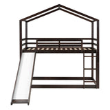 Low Fun Twin Over Twin House Bunk Beds for Kids with Slide - [Floor]