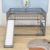 Low Full Over Full Bunk Beds with Slide for Kids Toddler - [Wood, Floor]