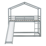 Low Fun Twin Over Twin House Bunk Beds for Kids with Slide - [Floor]