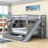 Full Over Full Castle Bunk Beds with Stairs and Slide for Girls, Boys