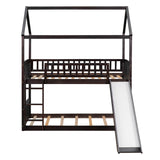 Twin Over Twin Low House Bunk Bed with Slide and Ladder - [Floor, Interchangeable]