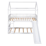 Twin Over Twin Low House Bunk Bed with Slide and Ladder - [Floor, Interchangeable]