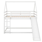 Twin Over Twin House Low Bunk Bed with Slide and Ladder - [Floor, Wood]