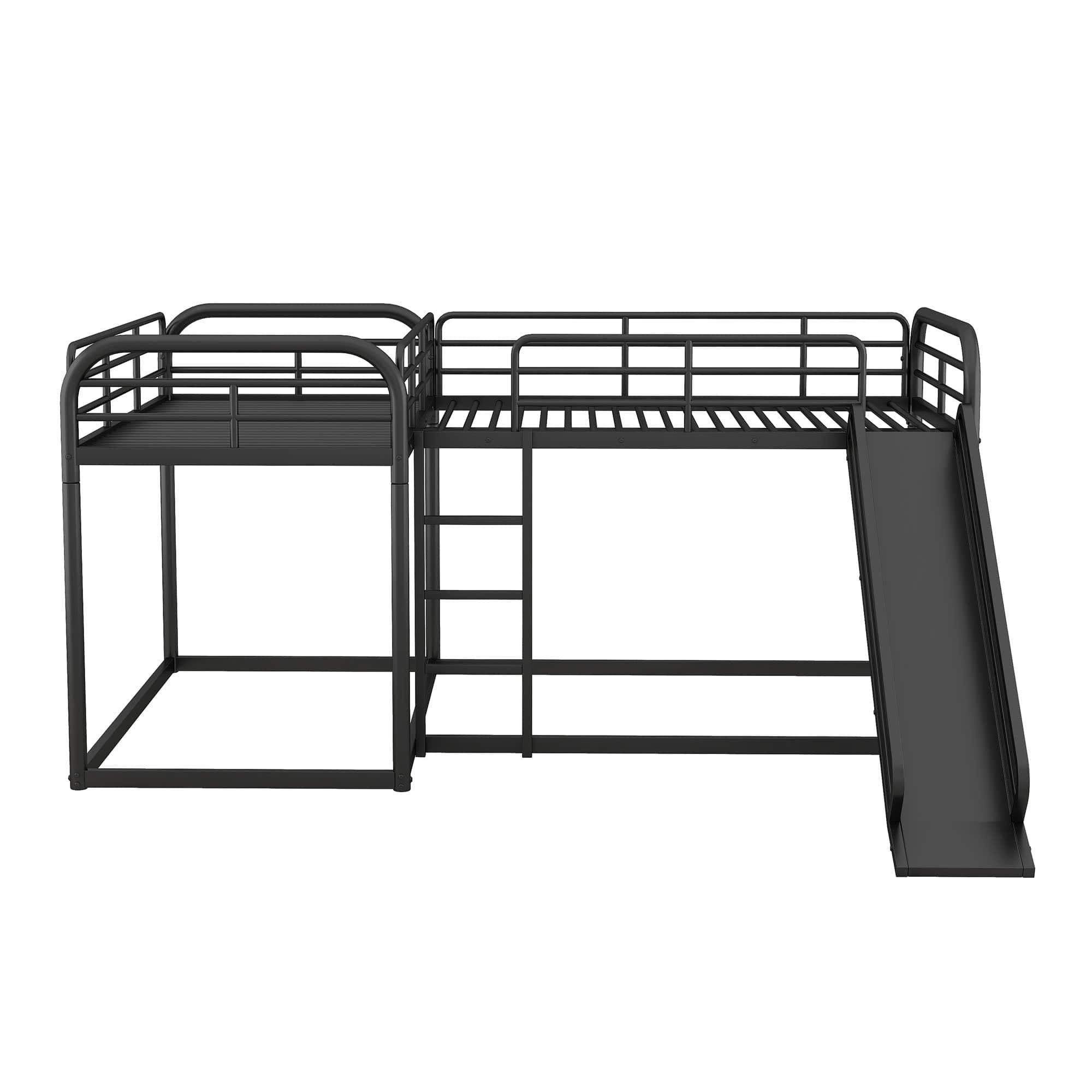 Metal Full & Twin Quad Bunk Beds with Slide for Kids, Toddler - [L-Shaped]