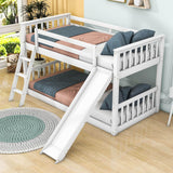 Low Twin Over Twin Bunk Beds with Slide for Kids Toddler - [Wooden, Floor, Interchangeable]