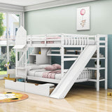 Full Over Full Castle Bunk Beds with Stairs and Slide for Girls, Boys