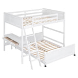 L-Shaped Full Over Full Bunk Beds with Desk and Storage Drawers Wooden