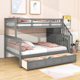 Twin Over Full Bunk Beds with Stairs and Storage Drawers, Shelves - [Convertible]