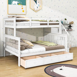 Twin Over Full Bunk Beds with Stairs and Storage Drawers, Shelves - [Convertible]