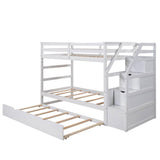 Low Twin Over Twin Bunk Beds for Kids with Storage Stairs and Trundle